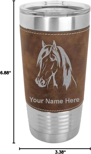 Miniatura 9 de LaserGram Vaso aislado al vacío de 20 onzas, cabeza de caballo 1, grabado personalizado incluido (cuero sintético, rústico)
