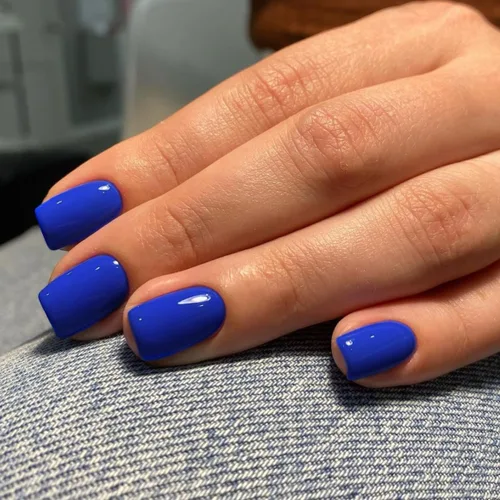 Miniatura 3 de KQueenest Uñas Postizas de Presión Azul Real Cortas Medianas Cuadradas con Pegamento, Juego de Uñas Falsas Sólidas Oscuras Cortas Ataúd Acrílicas
