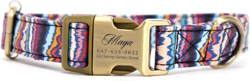 Miniatura 14 de Collar de perro personalizado con nombre y número de teléfono grabado, collar ajustable personalizado para cachorros, collar de algodón orgánico