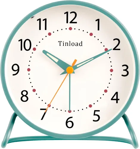 Miniatura 12 de Tinload Reloj despertador analógico retro antiguo de 4.5 pulgadas, funciona con pilas, pequeño reloj silencioso de mesita de noche, iluminado bajo