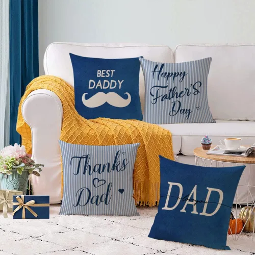 Miniatura 4 de YeeJu Juego de 4 fundas de almohada para el Día del Padre de 16 x 16 pulgadas, fundas de almohada con texto en inglés "I Love Dad", fundas