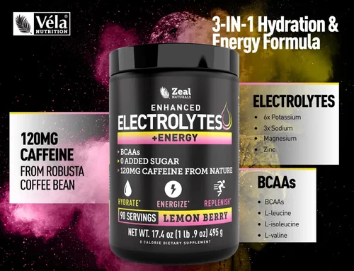 Miniatura 6 de Electrolitos en polvo con cafeína, mezcla de bebida de energía e hidratación cetogénica mejorada, polvo de electrolitos sin azúcar con BCAA