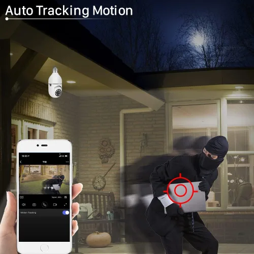 Miniatura 4 de EVERSECU Cámara de seguridad PTZ de bombilla inalámbrica de 1080P 2.0MP con conector E27, seguimiento automático de movimiento, audio bidireccional