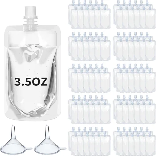 Miniatura 9 de Meanplan 100 bolsas de plástico reutilizables a granel, bolsas de plástico transparente a prueba de fugas para jugos con embudo para suministros