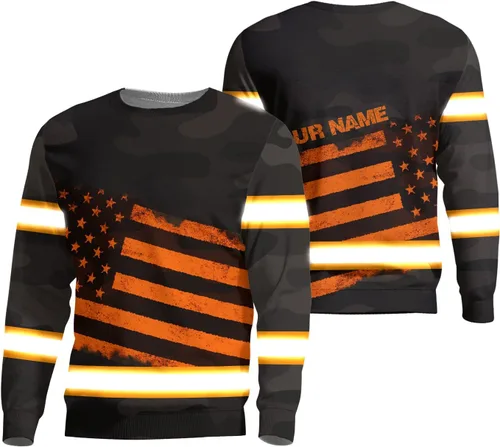 Miniatura 25 de Camiseta de alta visibilidad con bandera de EE. UU., con nombre personalizado, ropa de trabajo de seguridad reflectante, caminantes Calavera