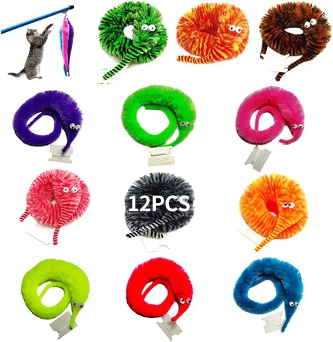 Miniatura 12 de SHENGSEN 24 piezas de juguetes de gusanos peludos, gusanos de cuerda para mascotas, gusanos peludos en cuerda, juguete de truco, regalos de fiesta