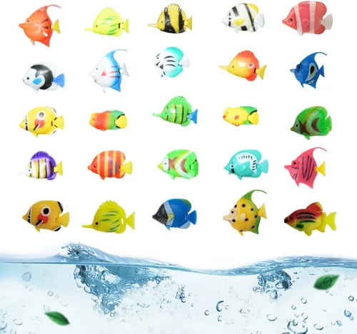 50 piezas de peces artificiales en movimiento, peces tropicales, pequeños peces falsos en movimiento, decoración flotante de acuario para pecera (50