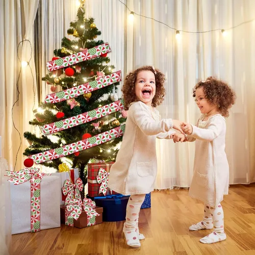 Miniatura 6 de Berlune 4 rollos de cinta de Navidad con borde con alambre de menta de 2.5 pulgadas de ancho, cinta de arpillera para manualidades, corona, árbol