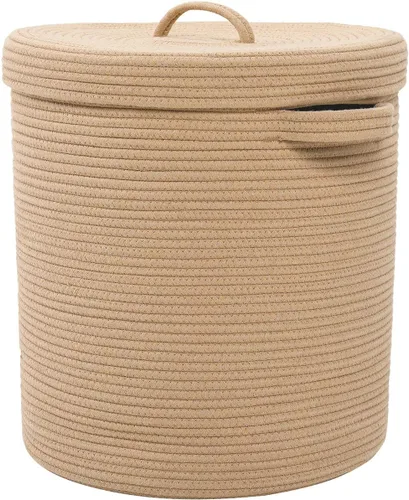 Miniatura 19 de Cesta de almacenamiento extra grande de 16" x 16" x 18" con tapa, cestas de almacenamiento de cuerda de algodón, canasta de lavandería, contenedor