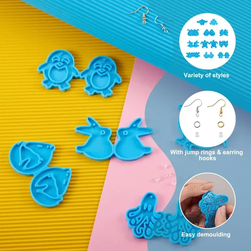 Miniatura 3 de Mega Pet 11 piezas de moldes de silicona para colgantes de animales, moldes de resina para hacer aretes con anillos abiertos, ganchos para aretes