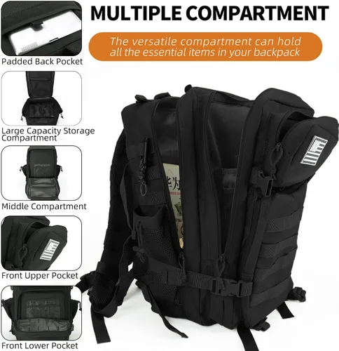 Miniatura 3 de gracedon Mochila Táctica Militar para Hombres y Mujeres, Mochila de Campamento del Ejército, Mochila de Asalto de 45L para Viajes, Senderismo (Negro)