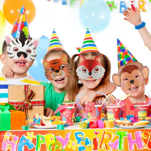 Miniatura 2 de 48 máscaras de animales salvajes de la selva para niños, temática de animales, recuerdos de fiesta de cumpleaños, disfraces, suministros de fiesta