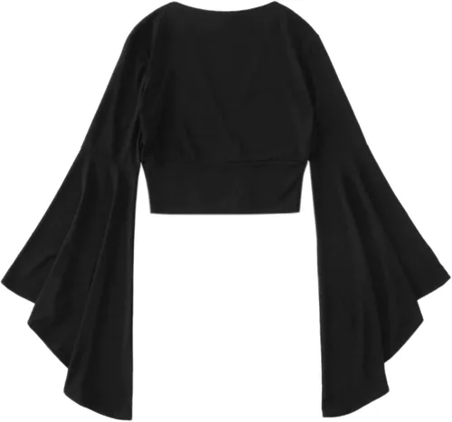 Miniatura 3 de Floerns - Blusa de manga larga acampanada envolvente con cuello en V para mujer