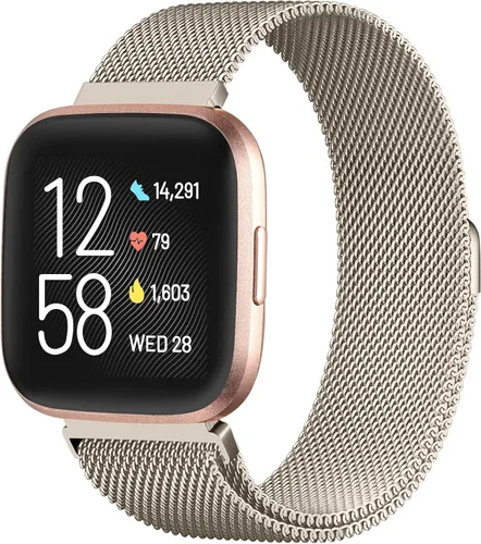 Miniatura 14 de Bandas de metal compatibles con reloj inteligente Fitbit Versa/Versa Lite/Versa 2 para mujeres y hombres, correa de repuesto de malla de acero Negro