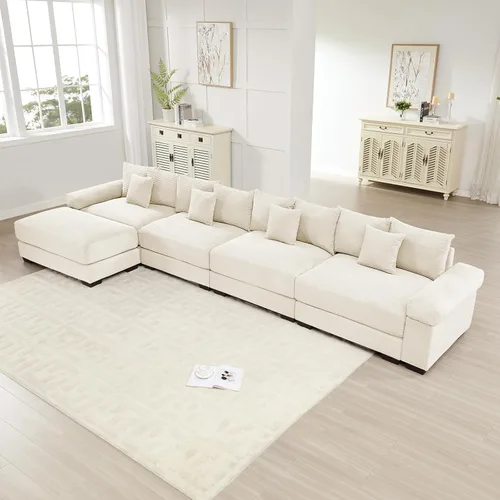 Miniatura 11 de Sofá modular de gran tamaño de 117.3 pulgadas, sofás modulares grandes de pana para sala de estar, sofás de 3 plazas, moderno juego de sofá de Blanco