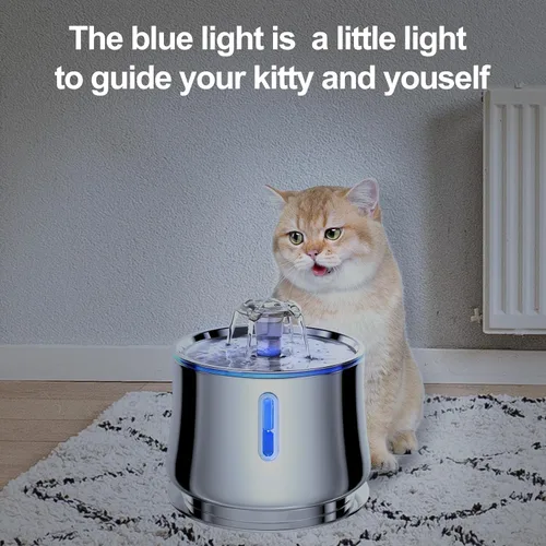Miniatura 3 de Fuente de agua automática para mascotas con ventana de nivel de agua, acero inoxidable de 2.5 L, ultra silenciosa para gatos y perros, Comedero