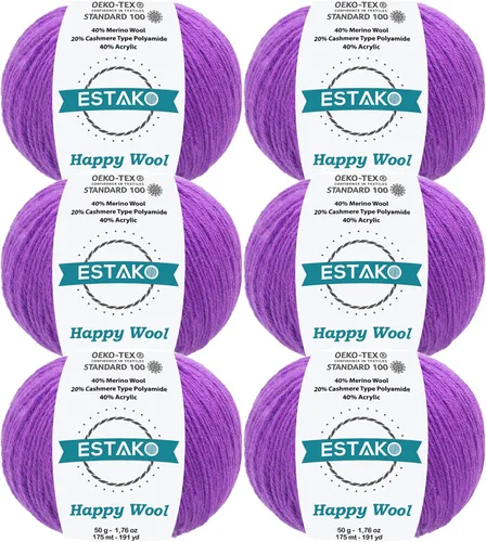 Miniatura 10 de Estako Happy Wool (paquete de 2 madejas) 40% lana merino 20% cachemira tipo poliamida 40% acrílico peso fingering hilo suave para tejer y crochet