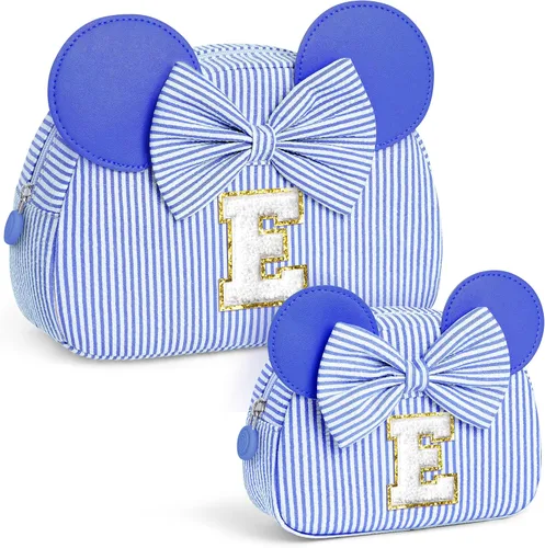 Regalos de Navidad para niñas, bolsa de maquillaje con inicial, bolsas de cosméticos, bolsa de maquillaje de viaje, regalos de cumpleaños Azul