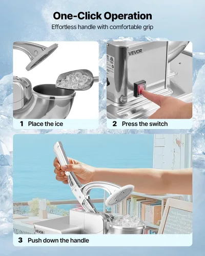 Miniatura 6 de VEVOR Trituradora de hielo comercial 661LBS/H, máquina eléctrica de cono de nieve de 350 W con 4 cuchillas, máquina de hielo afeitado de acero