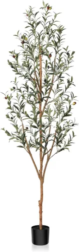 Kazeila - Árbol de olivo artificial de 6 pies de alto de seda falsa para decoración del hogar, oficina, interior, planta falsa en maceta con ramas