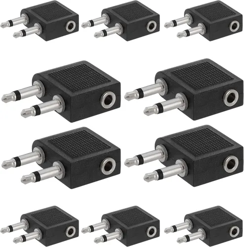 Cmple - [Paquete de 10] Adaptador de audio para avión dual de 0.138 in macho a 0.138 in hembra, adaptador de audio estéreo para auriculares de vuelo