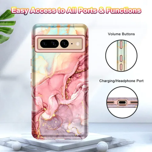 Miniatura 9 de Btscase Funda para Google Pixel 7 Pro, patrón de mármol 3 en 1, resistente a prueba de golpes, cuerpo completo, policarbonato duro y suave