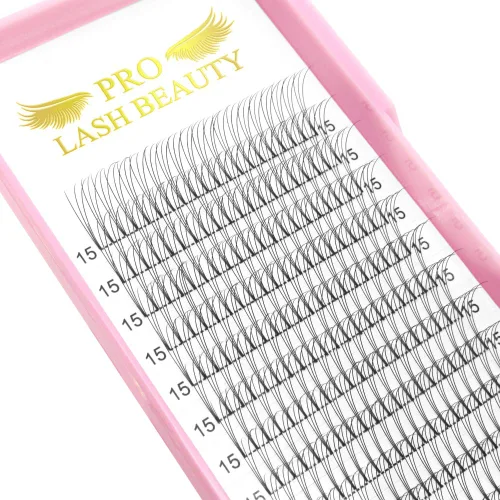 Miniatura 8 de Extensiones de pestañas postizas de volumen prefabricadas 3D-C-0.07-10 con tallo corto, extensiones de pestañas postizas en abanico prefabricadas 9