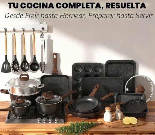 Miniatura 3 de Juego de ollas y sartenes antiadherentes, juego de utensilios de cocina de inducción de cocina y utensilios para hornear, juego de sartenes