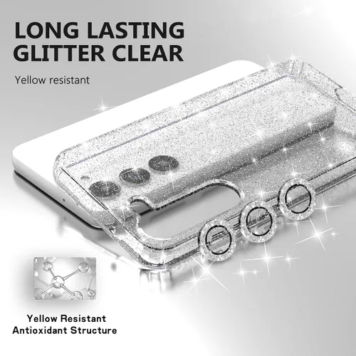 Miniatura 2 de KIOMY Funda transparente con purpurina para Samsung Galaxy S23 5G con protector de lente de cámara Diamond Sparkle y 2 paquetes de protectores