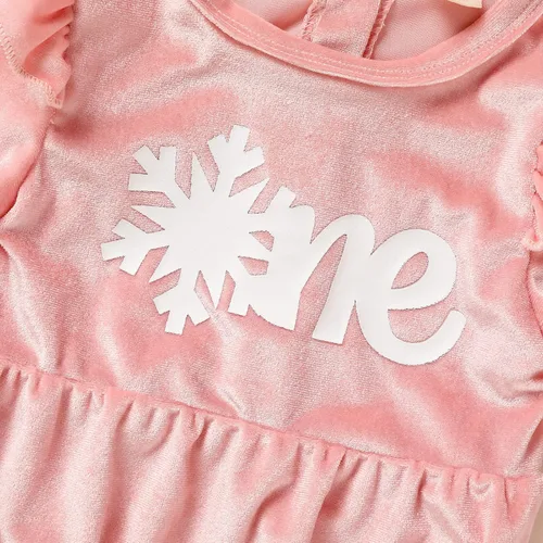 Miniatura 3 de GRNSHTS Ropa de primer cumpleaños para niña de terciopelo de un año de edad, mameluco de manga larga + diadema, 2 piezas de trajes de pastel