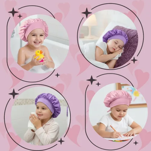 Miniatura 7 de Gorros de satén para niñas para niñas, gorro de satén para dormir, gorro de noche de seda