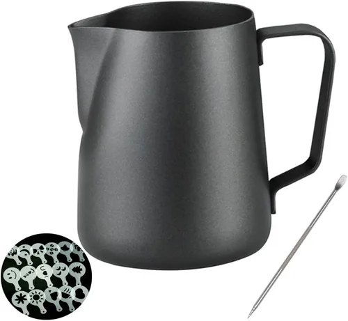 Jarra espumadora de leche espresso, 12 onzas, 20 onzas, taza espumadora de leche de acero inoxidable, con plantillas de decoración de café,