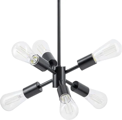 Linea di Liara Stella - Lámpara Sputnik mediana negra de mediados de siglo, moderna lámpara de araña de techo Sputnik, lámpara colgante Starburst,