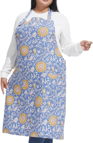Miniatura 24 de Delantales de algodón y lino para hornear, talla grande, para mujer, con bolsillos, cocina