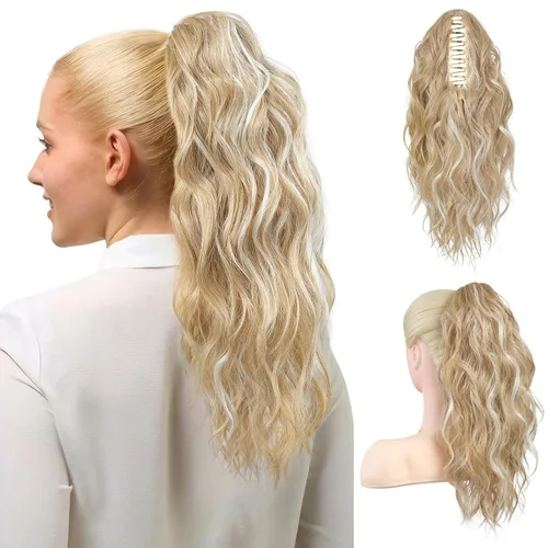 Miniatura 16 de FLUFYMOOZ Extensión de cola de caballo, extensión de cola de caballo con clip de garra de 18 pulgadas, extensiones de cabello ondulado y rizado