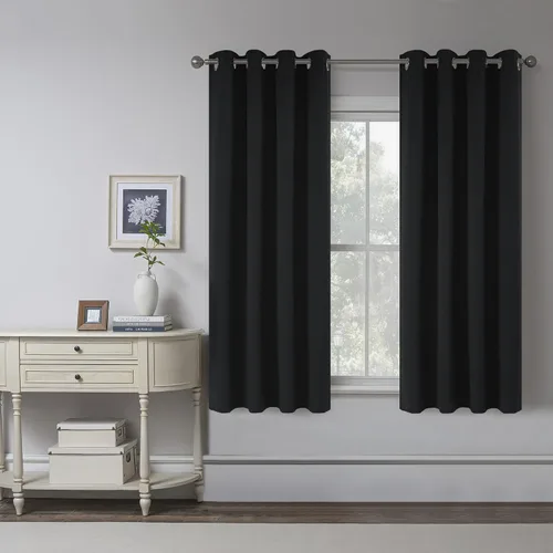 Miniatura 46 de KEQIAOSUOCAI Cortinas de lino 100% opacas de 100 pulgadas de largo, 2 paneles para dormitorio, estilo casa de campo moderna, completamente negro