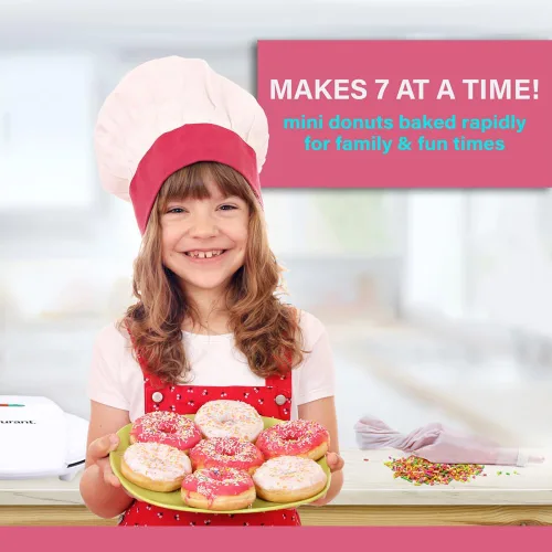 Miniatura 5 de Courant Mini máquina para hacer donas para vacaciones, apta para niños, desayuno o aperitivos, postres y más con superficie antiadherente, hace 7