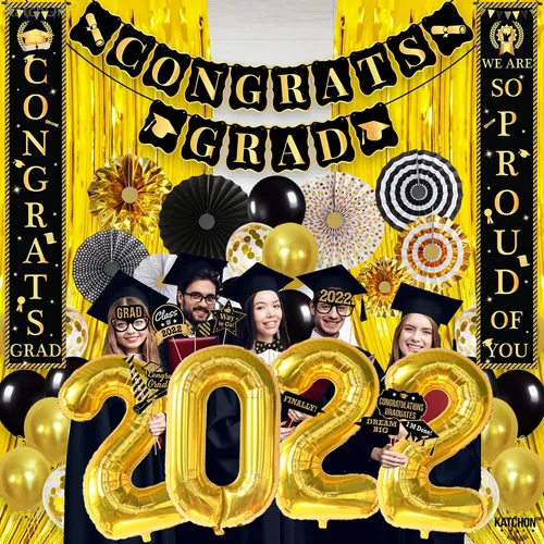 Miniatura 2 de Enormes decoraciones de fiesta de graduación 2022 – Paquete de 63 Cartel «We Are So Proud Of You» con accesorios de cabina de fotos de graduación
