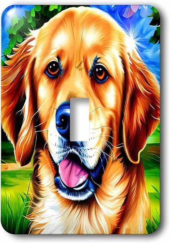 Miniatura 2 de 3dRose Attractive Golden Retriever dog face. Summer green grass and trees 2 plug outlet cover