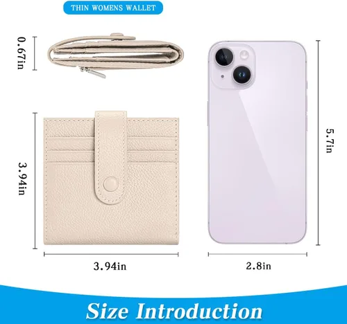 Miniatura 3 de Cartera delgada para mujer de cuero genuino pequeño plegable titular de la tarjeta de crédito con cremallera moneda bolsa de identificación ventana
