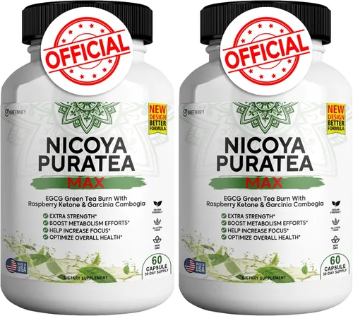 Miniatura 7 de Nicoya PuraTea Max Extracto de té verde y grano de café verde para apoyo al metabolismo, impulso de energía natural, suplemento rico