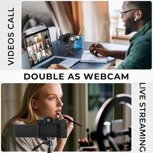 Miniatura 6 de Cámara digital 4K para fotografía con WiFi, cámara de videoblogs con autofoco para YouTube con pantalla giratoria, viene con 2 baterías, lente gran