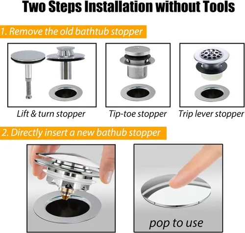 Miniatura 4 de Anlige Tapón de drenaje de bañera, tapón de bañera desplegable y cubierta, parte inferior con recogedor de pelo, universal para drenaje de 1.45 a