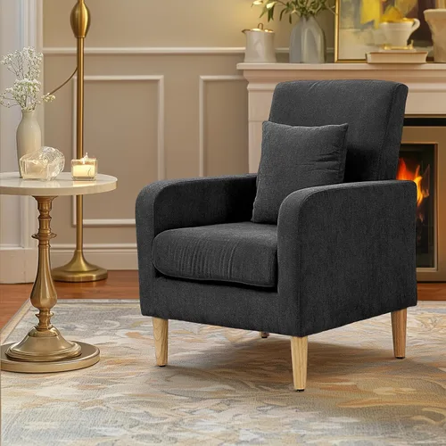Miniatura 8 de OS MOTOR Sofá tapizado con almohada, sillón de tela con patas de madera, cómoda silla de descanso para sala de estar, dormitorio u oficina, soporta