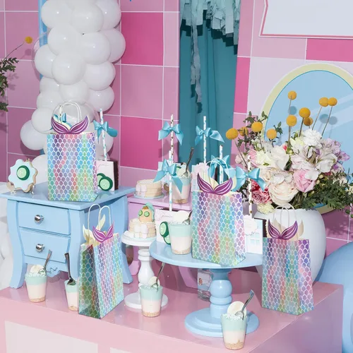 Miniatura 5 de Chinco 10 bolsas de regalo de sirena, regalos de fiesta, bolsas de dulces con asa, suministros de fiesta de sirena para niñas, cumpleaños, baby