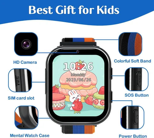 Miniatura 7 de PTHTECHUS Reloj inteligente para niños, reloj inteligente 4G con llamada telefónica, SOS, cámara, reproductor de música, tarjeta de aprendizaje