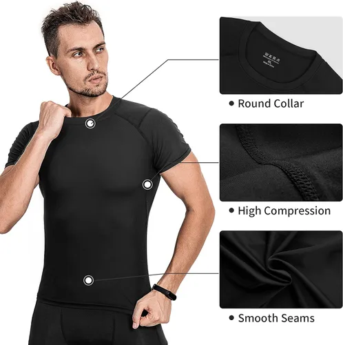 Miniatura 4 de Niksa Camisetas de compresión para hombre, paquete de 5, camisetas de compresión atlética de manga corta para entrenamiento fresco y seco