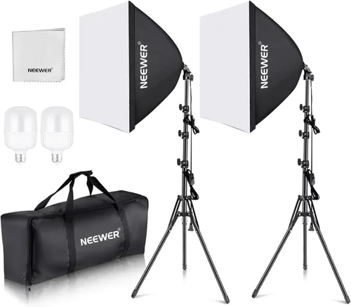 Miniatura 14 de NEEWER Paquete de 2 kits de iluminación RGB equivalente a 520 W con control de aplicación y 9 efectos, bombillas LED de 26 W CRI93+ TLCI98+