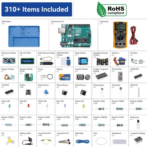 Miniatura 8 de Kit de iniciación Inventor Lab de SunFounder con placa Arduino Uno R3 REV3 original, multímetro, 34 proyectos, soporte para protoboard RAB, batería