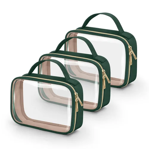 Miniatura 8 de Bolsa de aseo transparente Wedama, paquete de 2 bolsas de maquillaje transparentes con asas, bolsas cosméticas de PVC para mujeres y hombres, bolsas